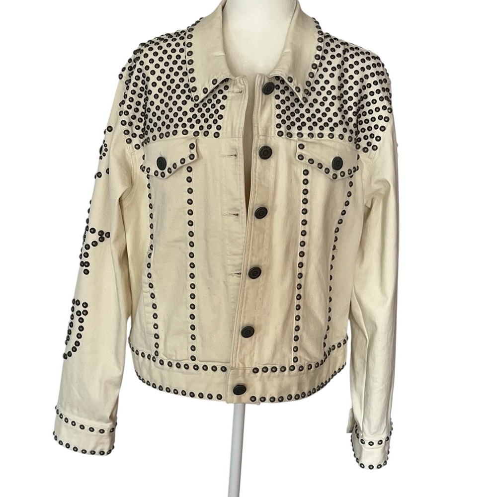 Double D Ranch Cream Denim Jacket with Black Stud Patterns